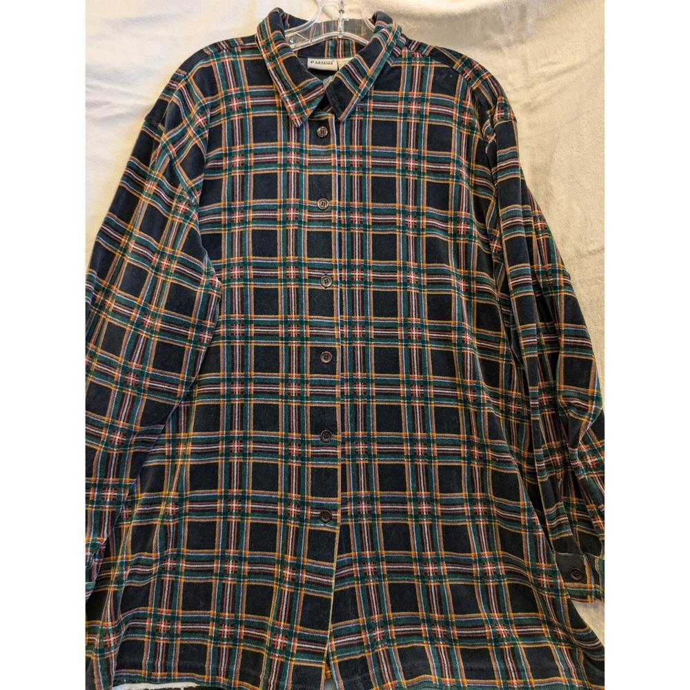 Capacity Women Button Down Plaid Velour Cotton Poly Shirt Top Blouse Shacket 1x